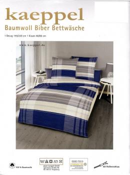 Kaeppel Biber Bettwäsche blau/grau Streifen - 155 x 220 cm - Baumwolle - Übergröße